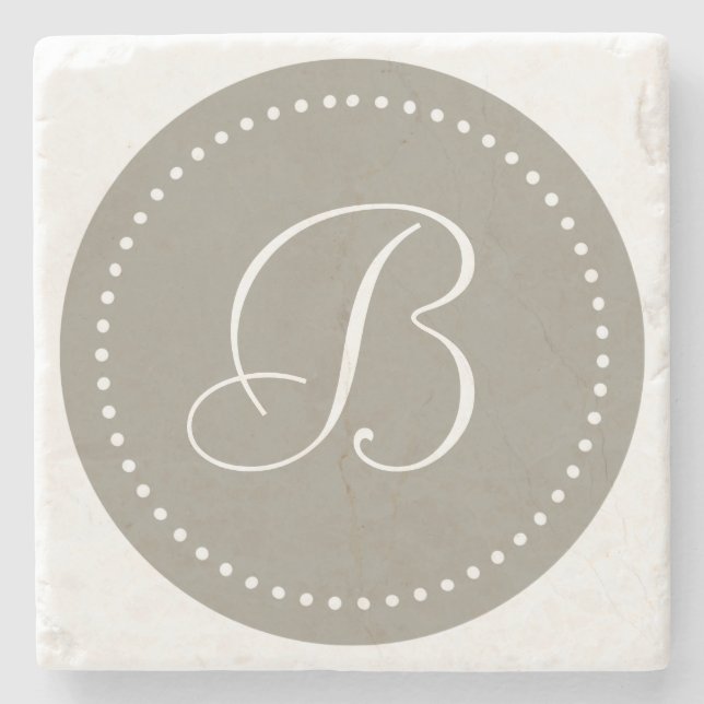 Monogramm runder Aluminium/weißer Punkt-Rand Steinuntersetzer (Vorderseite)