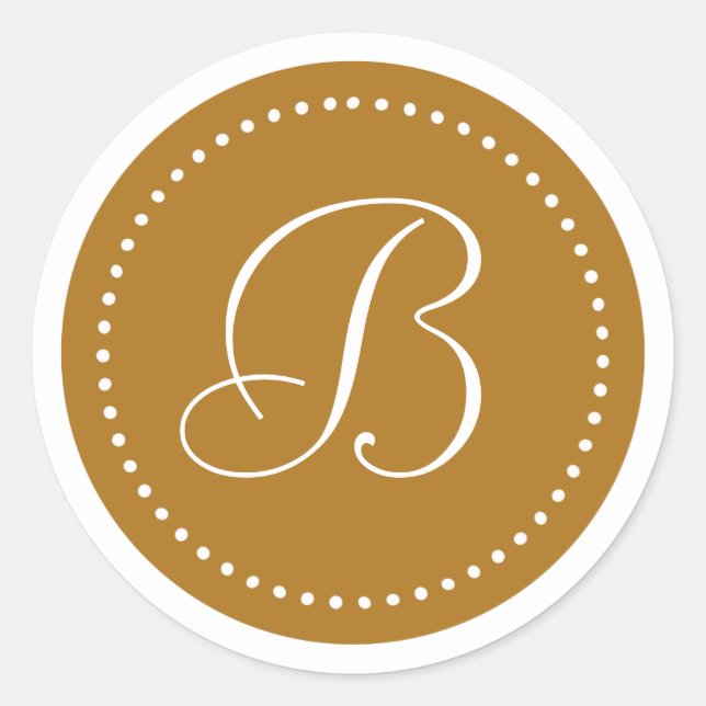Monogramm Rundmatte Antik Gold/Weiße Punktgrenze Runder Aufkleber (Vorderseite)