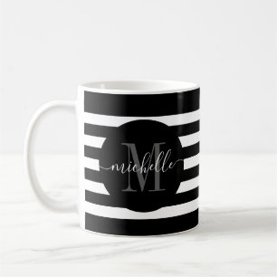 Monogramm-Rundschreiben mit schwarzem Streifen Mod Kaffeetasse