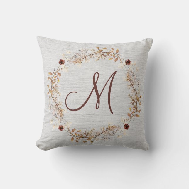 Monogramm rustikal getrocknete Blume Kissen Kissen (Vorderseite)