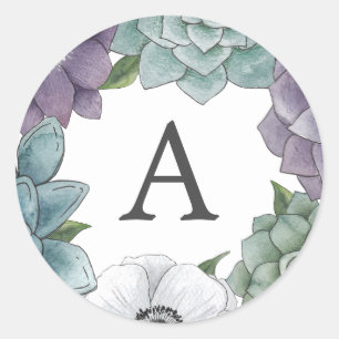 Monogramm rustikale Aquarellfarben Runder Aufkleber