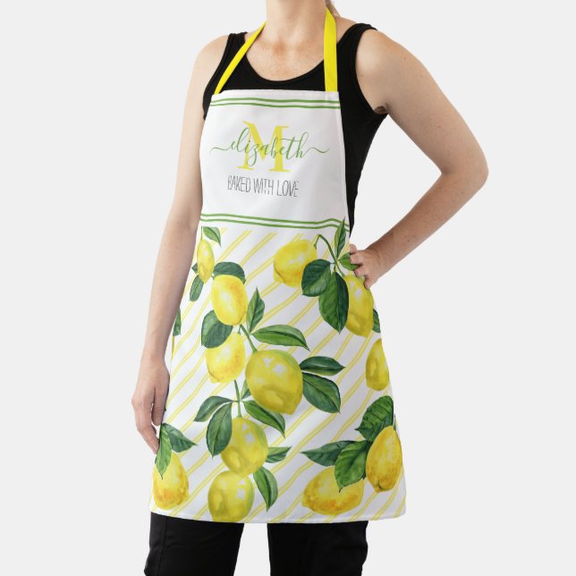 Monogramm rustikale Lemonen Aquarellstreifen Schürze (InSitu)