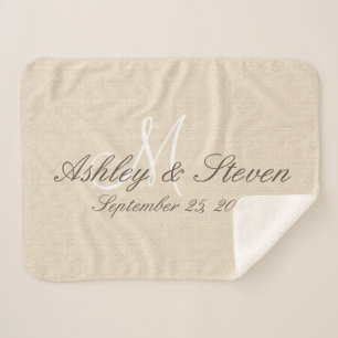 Monogramm   Rustikaler Leinenschau Sherpadecke