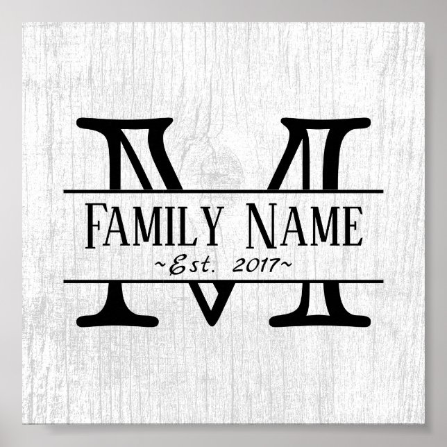 Monogramm Rustikaler Name Weißholz Poster (Vorne)