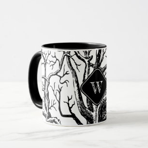 Monogramm rustikaler Schwarz-weißer Abstrakter Bau Tasse