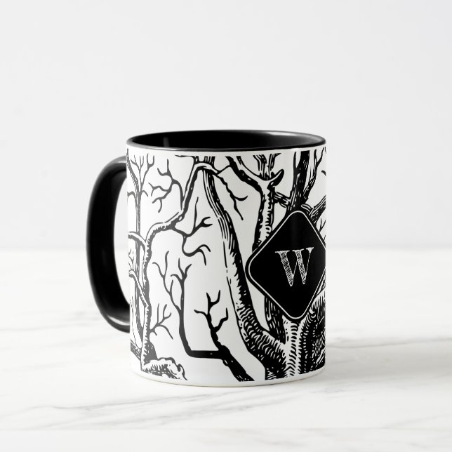 Monogramm rustikaler Schwarz-weißer Abstrakter Bau Tasse (Vorderseite Links)