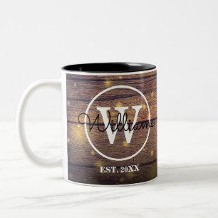 Monogramm Rustikales Holz Elegantes Skript Persona Zweifarbige Tasse