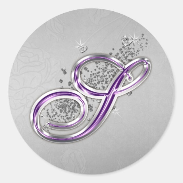 Monogramm-S-Aufkleber für lila und Silber-Glitzer Runder Aufkleber (Vorderseite)