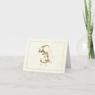 Monogramm S Floral Note Card Gold Karte