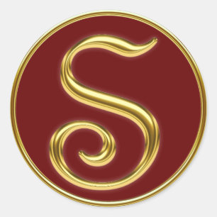 Monogramm S in 3D-Gold Runder Aufkleber