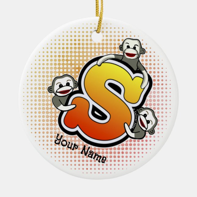 Monogramm S Sockenaffe  Keramik Ornament (Vorne)