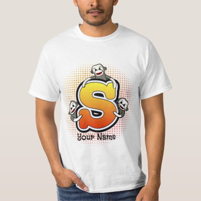 Monogramm S Sockenaffe T-Shirt (Vorderseite)