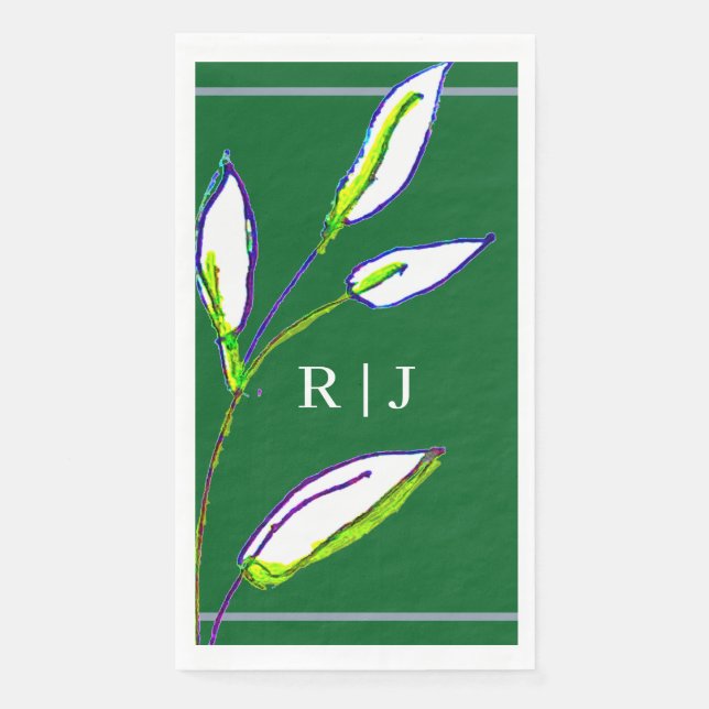 Monogramm Sage Green Blätter Dusty Blue Wedding Serviette (Vorderseite)
