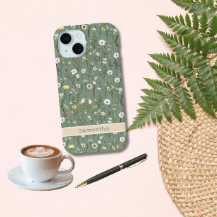 Monogramm Sage Grün Gelb Weiße Wildblumen Boho Case-Mate iPhone Hülle