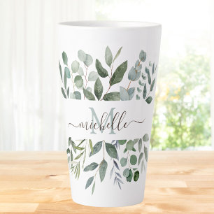 Monogramm Salbeigrün Eukalyptus Grünzeug Blätter   Milchtasse