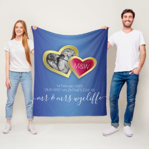 Monogramm Sapphire Blue Ruby Red Valentine Foto Fleecedecke