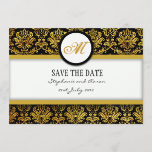 Monogramm-Save the Date-Karte für Schwarz-Gold-Dam Save The Date