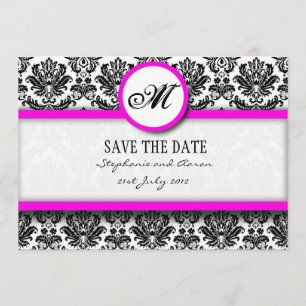 Monogramm-Save the Date-Karte mit Schwarz-Rosa-Dam Save The Date
