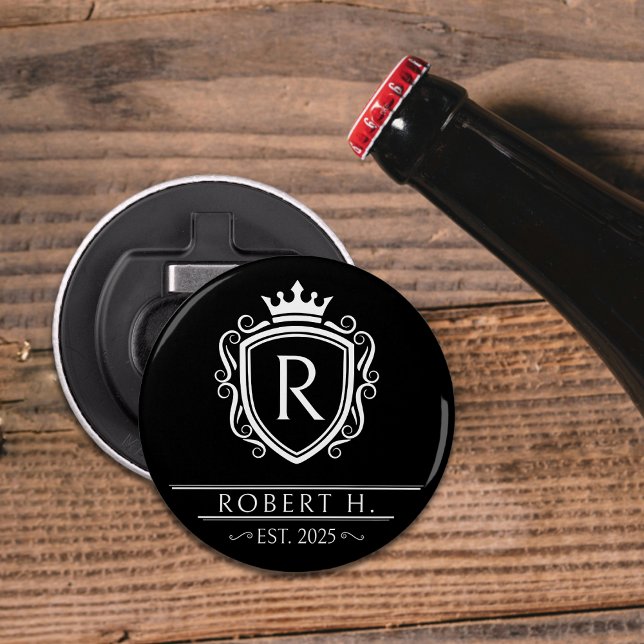 Monogramm Schild Kronen Dekor Schwarz Flaschenöffner (Monogram Decorative Shield Crown Black Bottle Opener
)