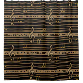 Monogramm Schlammbraun Gold Violinschlüssel und No Duschvorhang