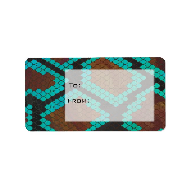 Monogramm Schlange braun und Aquamarin drucken Adressaufkleber (Vorne)