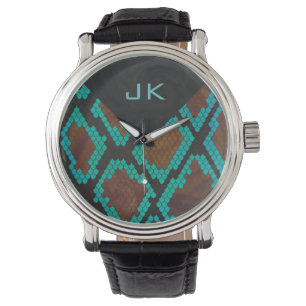 Monogramm Schlange braun und Aquamarin drucken Armbanduhr