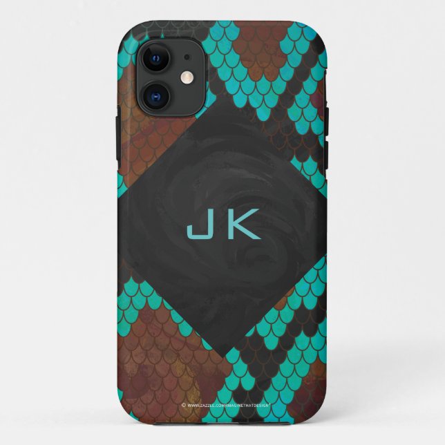 Monogramm Schlange braun und Aquamarin drucken Case-Mate iPhone Hülle (Rückseite)