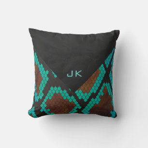 Monogramm Schlange braun und Aquamarin drucken Kissen