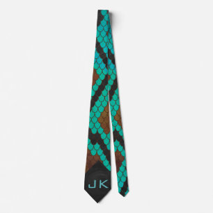Monogramm Schlange braun und Aquamarin drucken Krawatte