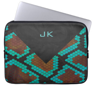 Monogramm Schlange braun und Aquamarin drucken Laptopschutzhülle