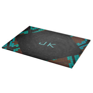 Monogramm Schlange braun und Aquamarin drucken Schneidebrett