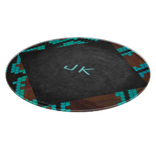 Monogramm Schlange braun und Aquamarin drucken Schneidebrett