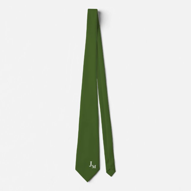 Monogramm Schlips in Olivgrün | Einfach Olivgrün Krawatte (Vorderseite)