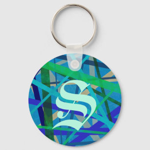 Monogramm-Schlüsselring mit blauer und grüner Geom Schlüsselanhänger
