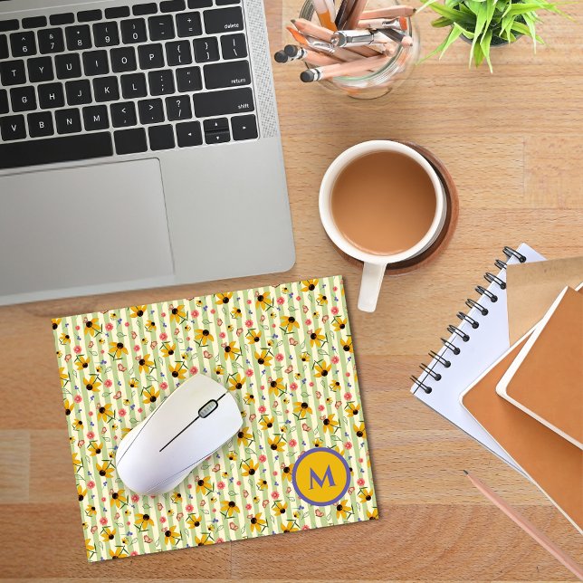 Monogramm-Schmalzblume-Schmetterling-Blumenmuster Mousepad (Monogram Coneflower Butterfly Floral Patterned Mouse Pad)
