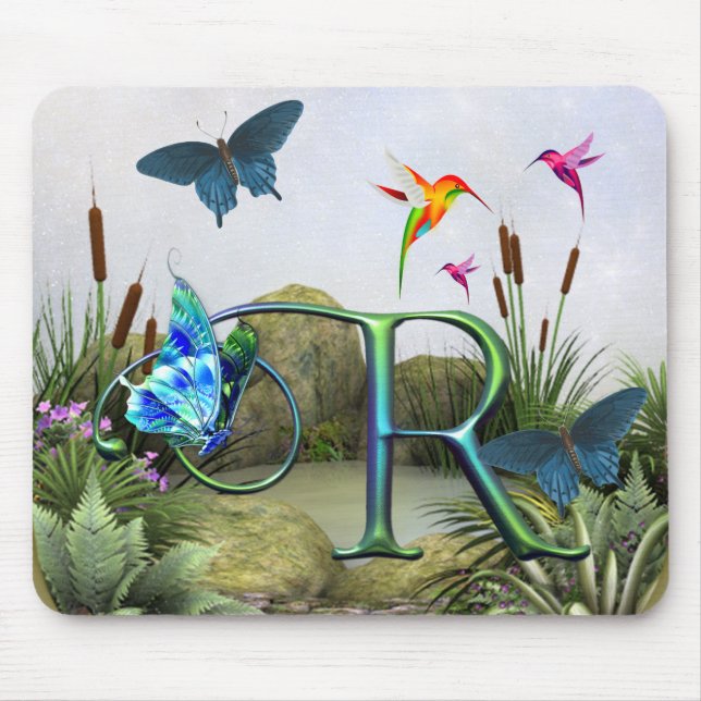 Monogramm-Schmetterlings-Fantasie R Mousepad (Vorne)