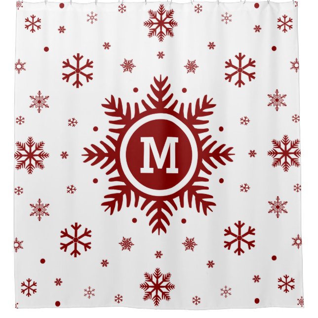 Monogramm-Schneeflocke-Weihnachtsduschvorhang Duschvorhang (Vorderseite)