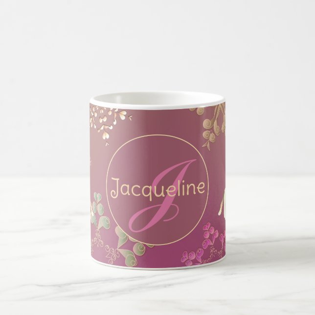 Monogramm-Schneeflocken und Rentiere Kaffeetasse (Mittel)
