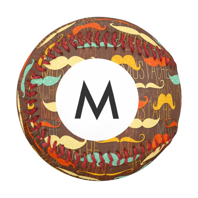 Monogramm-Schnurrbart-Muster Baseball (Vorderseite Links)