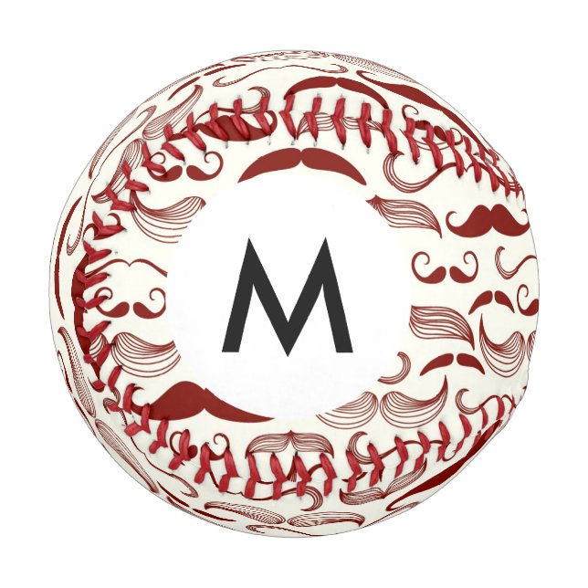 Monogramm-Schnurrbart-Muster, Retro-Stil 3 Baseball (Vorderseite Links)