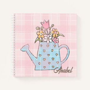 Monogramm schöne handgezeichnete Botanik Pink Blau Notizbuch