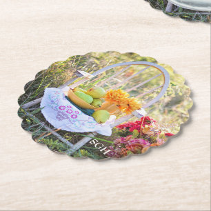 Monogramm, Schöner Herbst Druck, Muschelrand Untersetzer