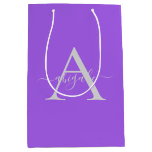Monogramm Schrift Amethyst   Minimalistisch Elegan Mittlere Geschenktüte