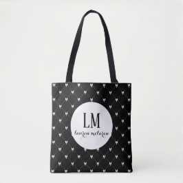 Monogramm-Schrift-Bogen-Tasche – Schwarz & Weiß Tasche