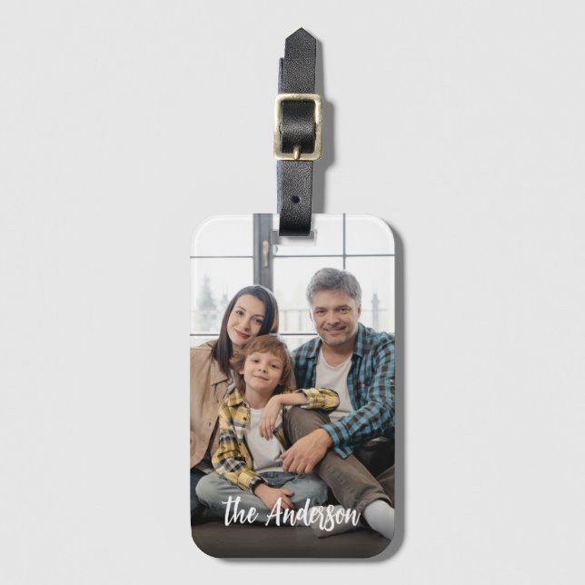 Monogramm-Schrift-Foto Gepäckanhänger (Vorderseite Vertikal)