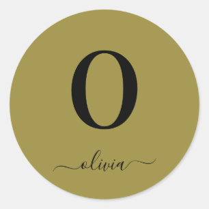 Monogramm Schrift Name Personalisiert Gold und Sch Runder Aufkleber
