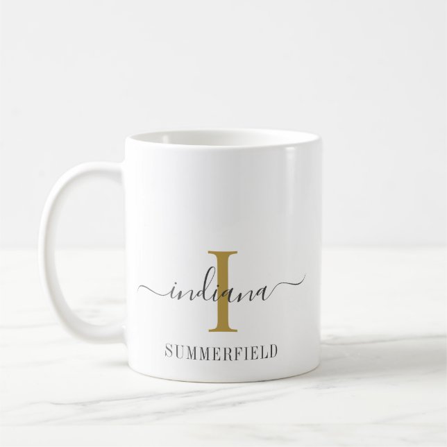 Monogramm Schrift Name Stilvoll Gold Grau Minimali Kaffeetasse (Links)
