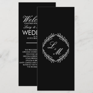 Monogramm Schrift Zweig Schwarz W Hochzeitsprogram Menükarte