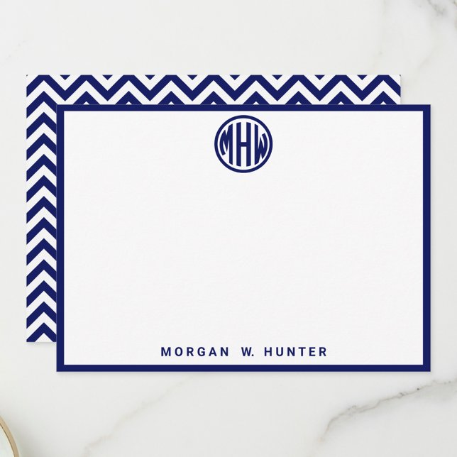 Monogramm-Schriftart für den weißen Navy Zickzack  Dankeskarte (Von Creator hochgeladen)