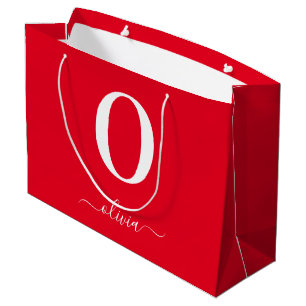 Monogramm-Schriftname Personalisiert Rot Und Weiß Große Geschenktüte